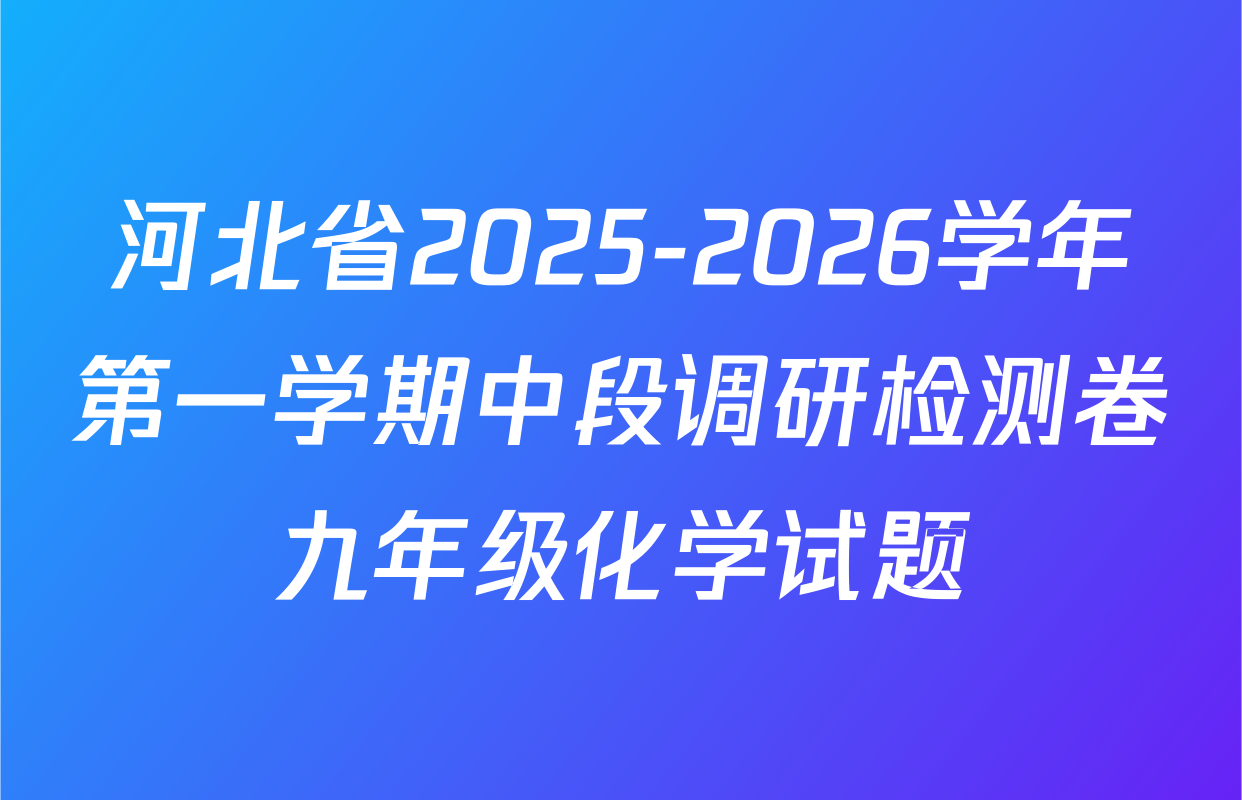 河北省2025-2026学年第一学期中段调研检测卷九年级化学试题